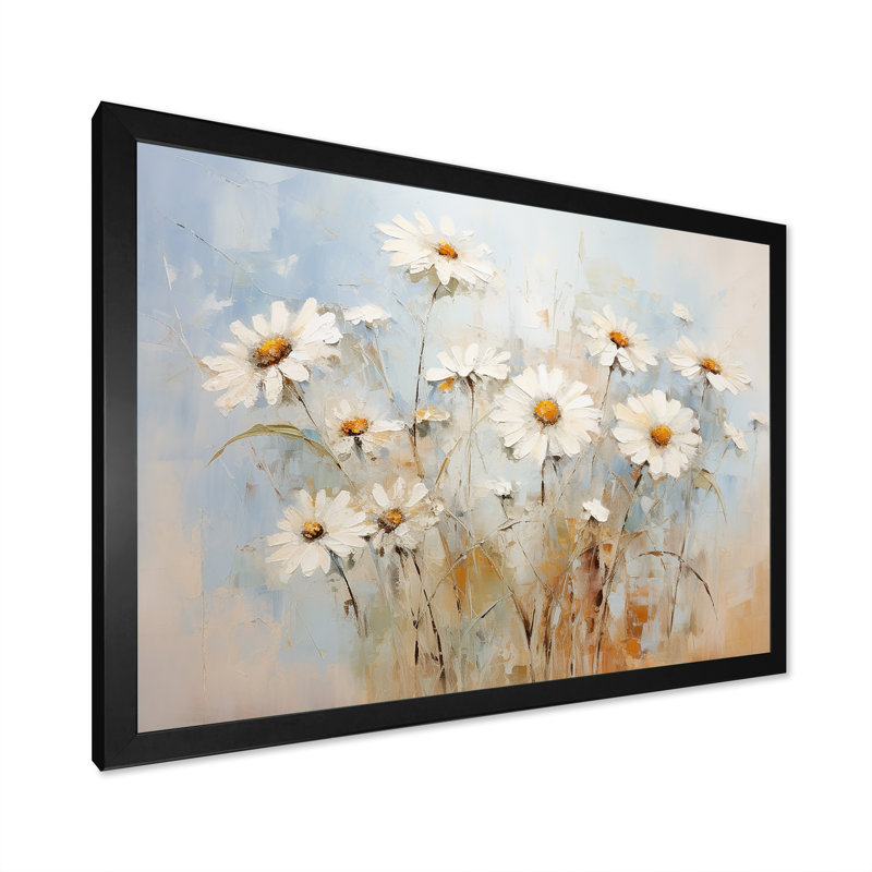 «White Daisy Fields Elegance» sur impression sur toile, Cadre simple noir, H 34 po x l 44 po x P 1,5 po