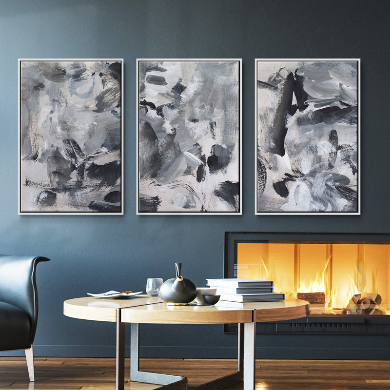 Mélange noir et blanc I 3 pièces, H 27 po x l 54 po, Blanc