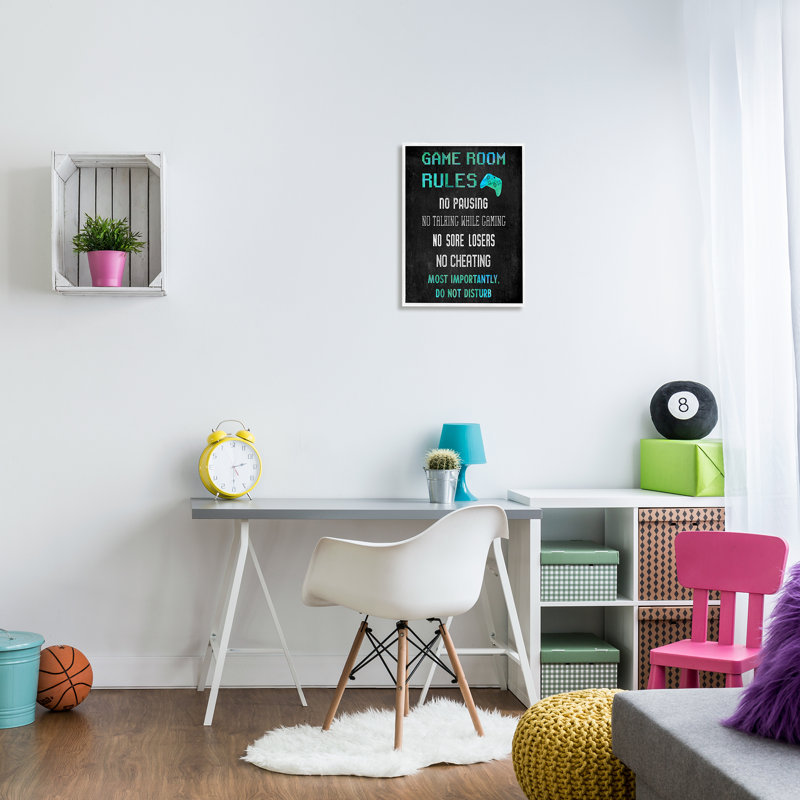 Vintage Game Room Rules Single Picture Frame Print on Canvas, 20" H x 16" W x 1.5" D, White Frame