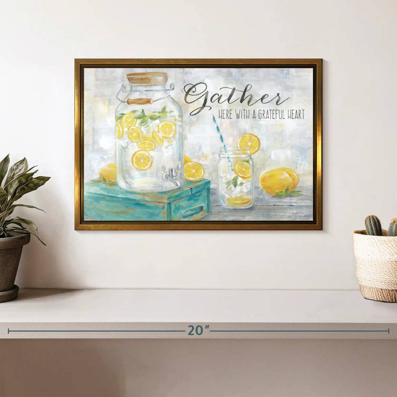 Paysage «Gather Here Country Lemons», Cadre flottant doré, 13 po x 9 po