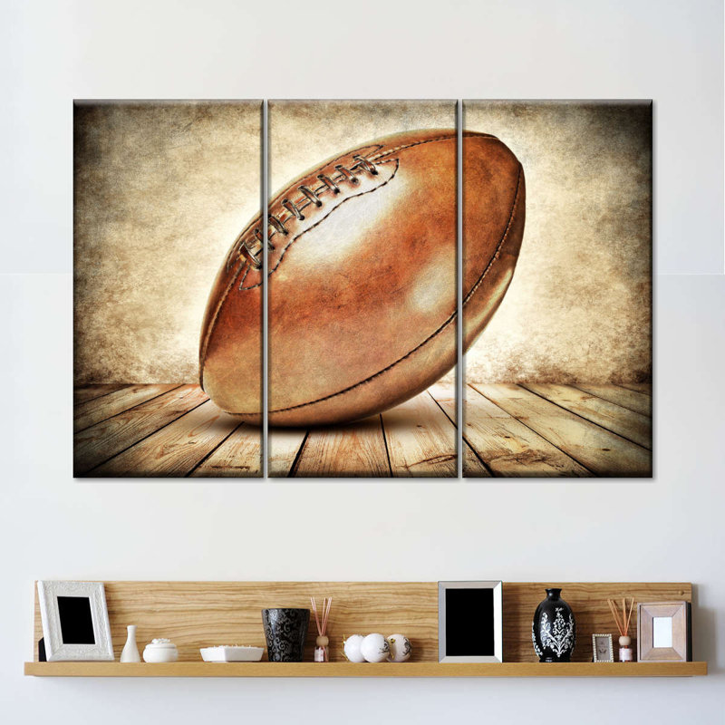 Ensemble de football rétro sur toile 3 pièces, H 48 po x l 74 po x P 1,25 po