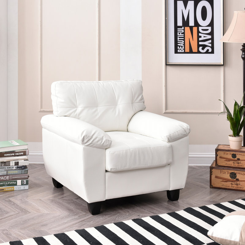 Fauteuil capitonné large de 36 po Benton, Similicuir blanc