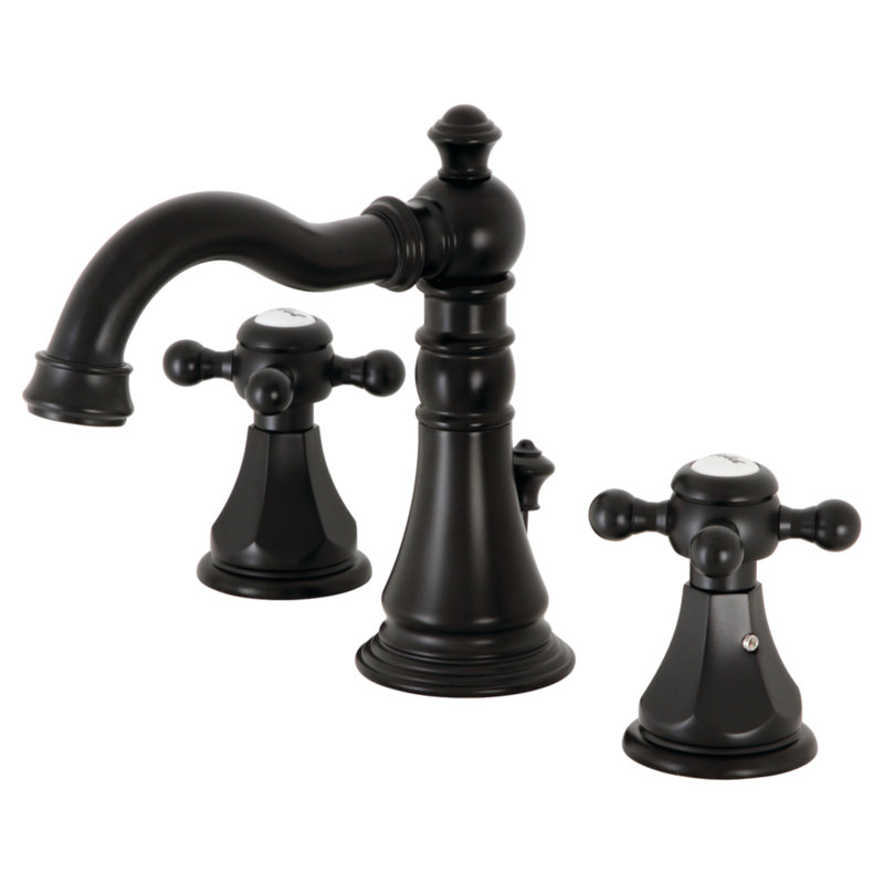 Kingston Brass Metropolitan Two-Handle 3-Hole Deck Mount Widespread Bathroom Faucet with Pop-Up Drain, Matte Black