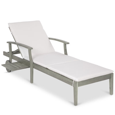 79X26in Acacia Wood Outdoor Chaise Lounge Chair W/ Adjustable Backrest, Table, Wheels