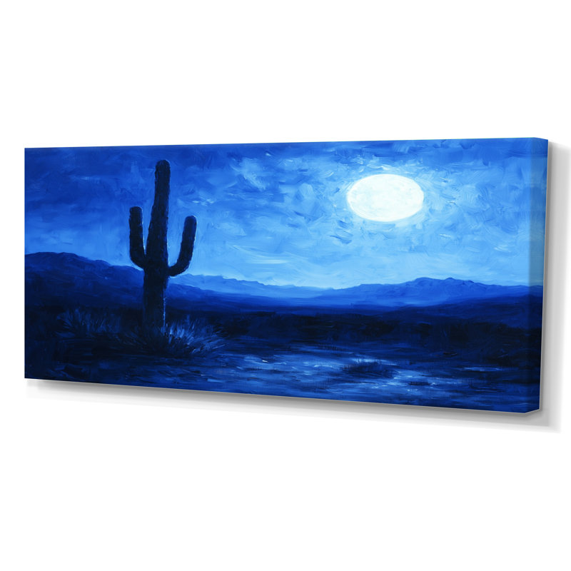 Cactus sous le désert, étoiles bleues II - cactus, art mural, H 28 po x l 60 po, Toile tendue, Ne s’applique pas
