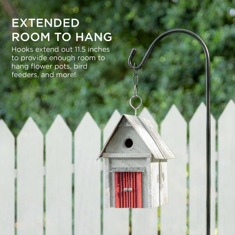 Adjustable Black Metal Shepherd Hooks with 3-Prong Base