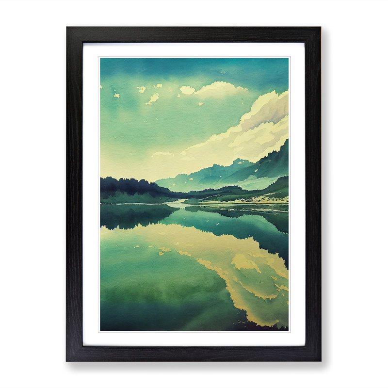 Watercolour Lake Vol.6 - Single Picture Frame Print, Black, 64cm H x 46cm W x 2cm D