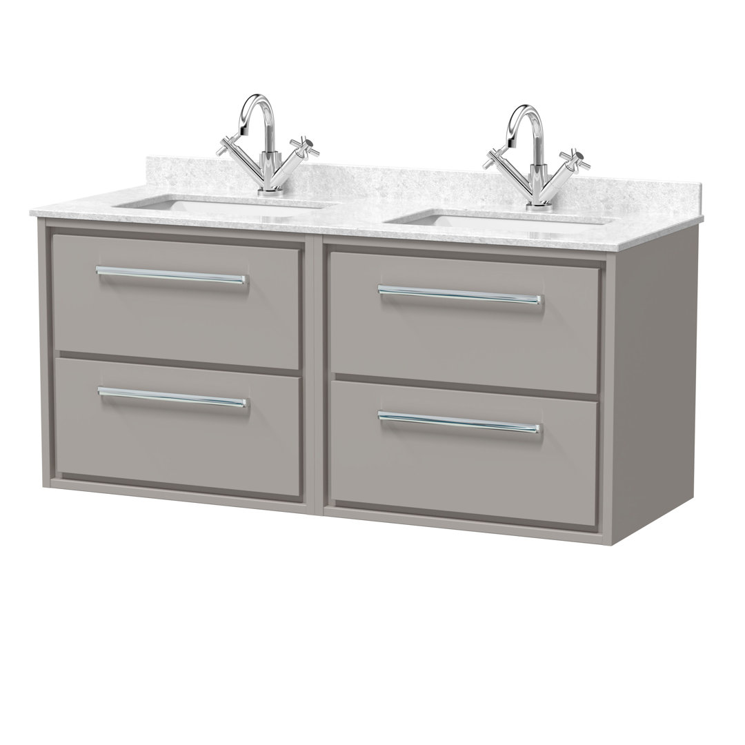 Hudson Reed Lille 1200mm Pebble Grey 4 Drawer Wall Hung Vanity With Twin Marble Basin