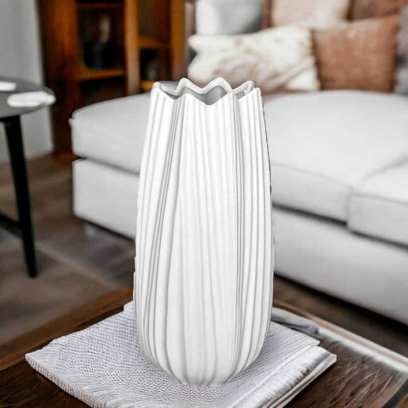 Jasier Ceramic Table Vase, White, Large