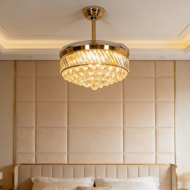 Ventilateur de plafond 48 "à intensité variable avec lumières DEL et télécommande, Doré