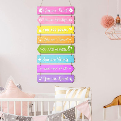 Inspirational Room Decor Aesthetic Art Wall Hanging Sign Inspiring Colorful Rainbow Wooden Decoration For Kids Teens Toddler Baby Bedroom Nursery Dorm Decor, 6-12 Years Old(unicorn)