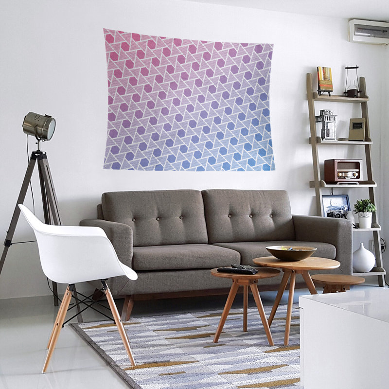 Tapisserie murale hexagonales et triangles, H 51 po x l 60 po, Rose / Bleu