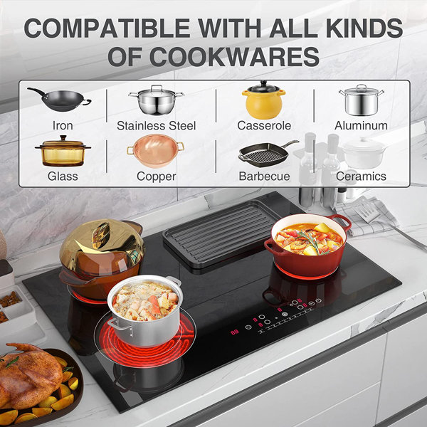 Electric Cooktop 36 Inch, AMZCHEF Built-in Electric Stove Top, 240V Countertop  Stove Cooktops With 5 Burners, 9 Heating Level, Timer & Kid Safety Lock,  Sensor Touch Control : : Home