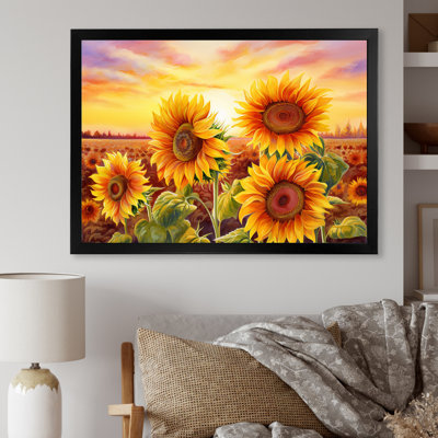 «Burning Sunset Sunflowers Field» sur toile