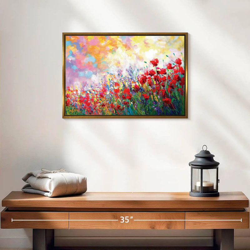 Fleurs de printemps colorées, Cadre flottant doré, 19 po x 13 po