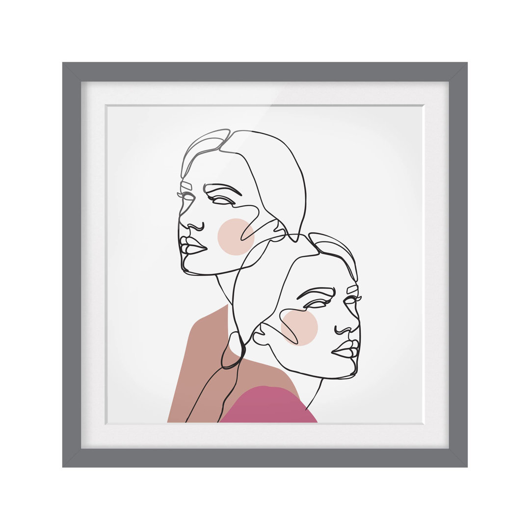 Gerahmtes Poster Line Art Women Portrait Cheeks Pink