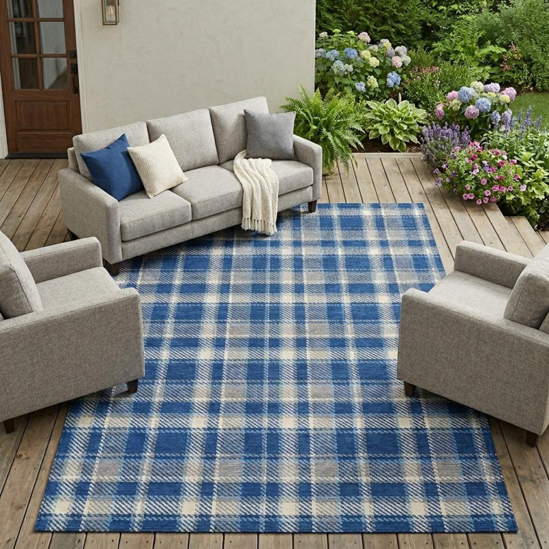 Tapis intérieur antidérapant lavable 9 pi x 12 pi bleu marine et ivoire