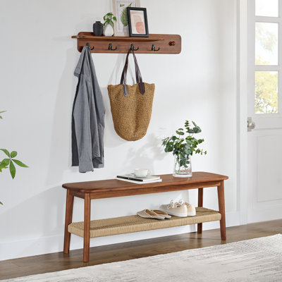 Calais 2-Piece Entryway Set – Solid Wood Bench & Wall-Mounted Coat Rack with Shelf