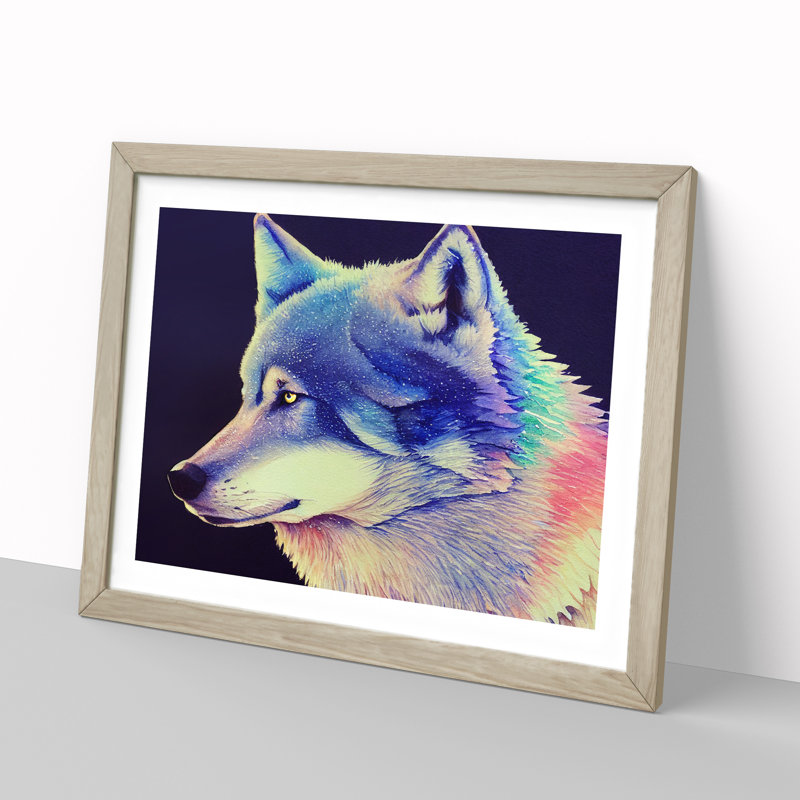 XH1022-10280X Wolf Watercolour Vol.2 - Single Picture Frame Painting, 25cm H x 34cm W x 2cm D, Oak Framed