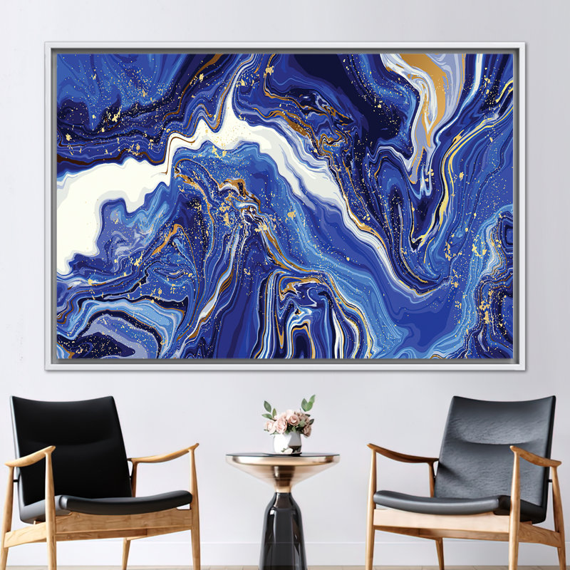 Art mural marbré bleu marine, affiche en marbre doré, décoration murale moderne, art abstrait en marbre, art en marbre, art mural bleu, œuvre en marbre bleu,