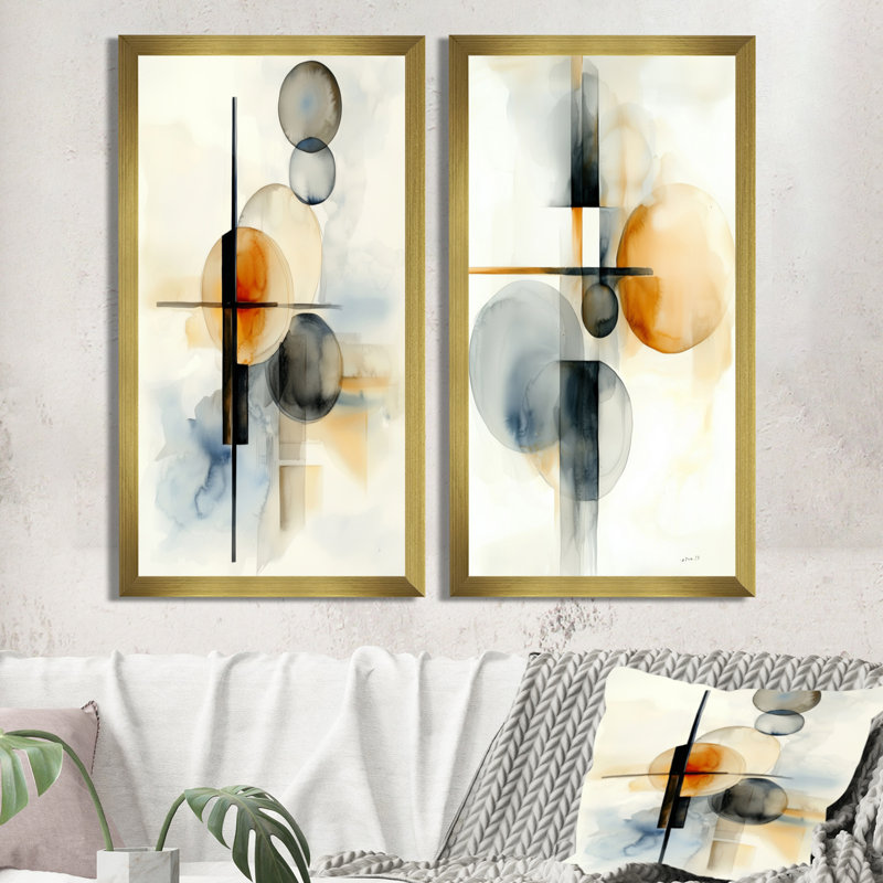 Abstrait suprématisme équilibre avec formes I - ensemble de 2 décorations murales modernes, H 32 po x l 32 po