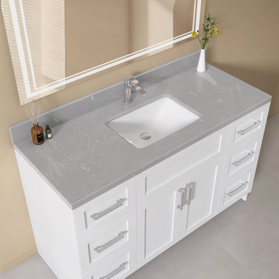 48"W x 22"D Engineered Stone Vanity Top Single Integrated Sink with 4" Backsplash in Gray Marble
