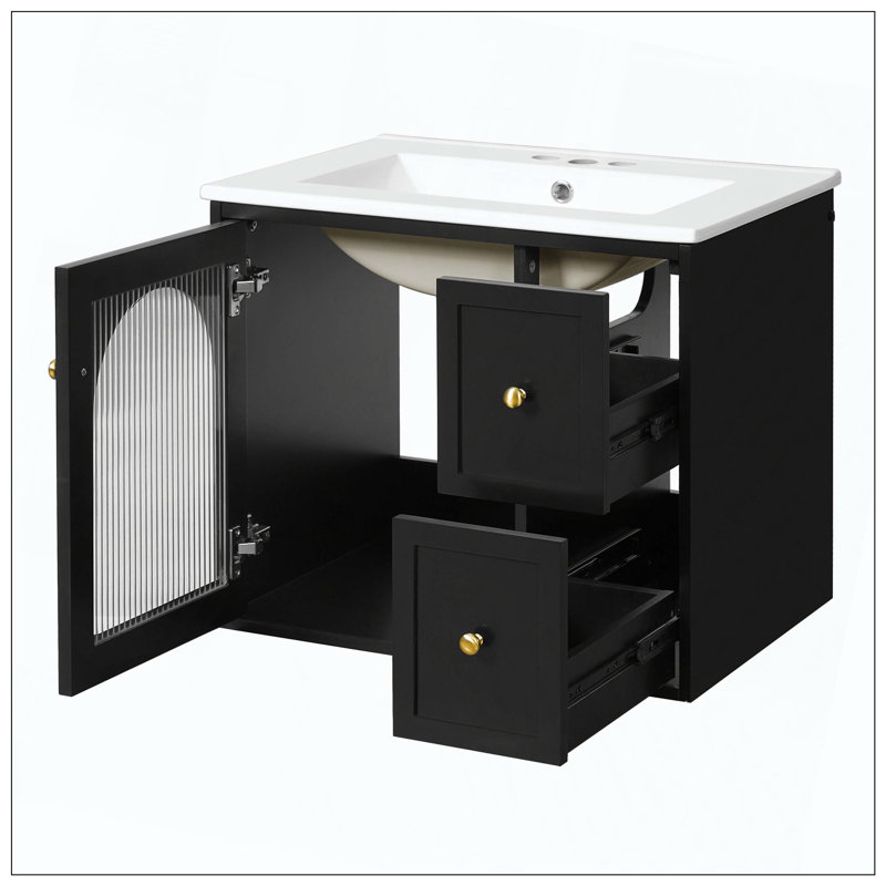 Porte de meuble-lavabo mural en céramique avec porte à fermeture en douceur, Black
