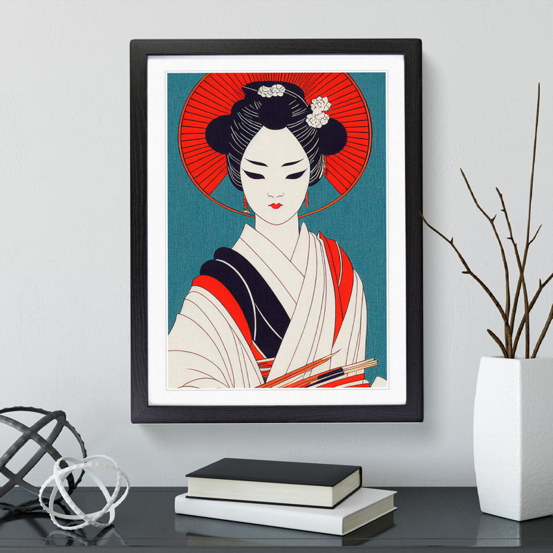 Alluring Geisha - Wall Art, Black Framed Paper, 36cm H x 27cm W, White