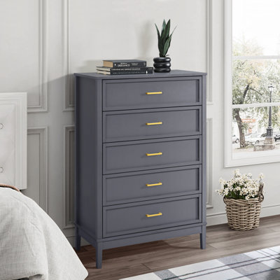 Commode 5 tiroirs pour chambre à coucher Walter, commode moderne l 30,7 po, rangement pour vêtements en bois, vestibule, couloir, chambre d'enfant ou de salon, gris foncé