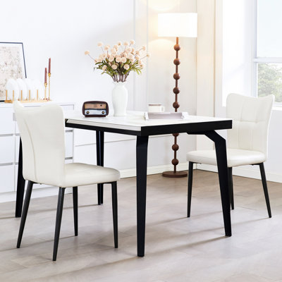 Paire de chaises de salle à manger à haut dossier avec support ergonomique et structure en fer forgé, cuir facile à utiliser au quotidien, noir total de 22,48 lb