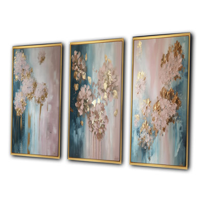 " Abstract Hydrangea Flower In Blossoming Retro " 3 - Pieces
