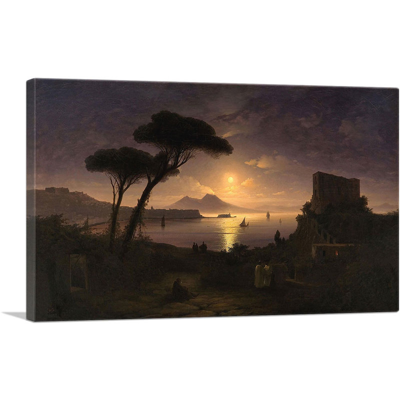 «The Bay of Naples at Moonlit Night 1842» par Ivan Aivazovsky, reproduction d'art sur toile tendue
