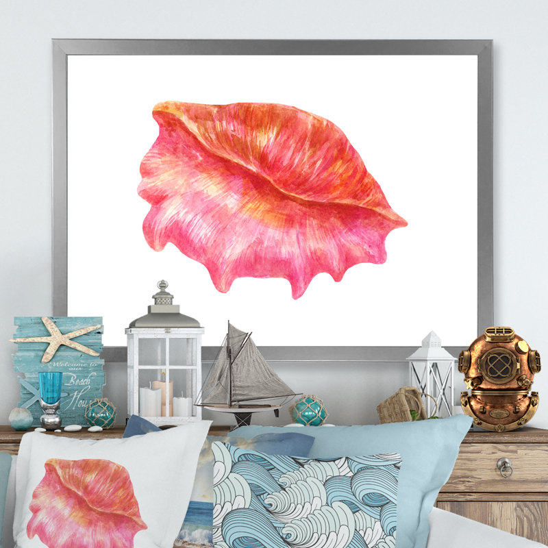 " Pink Sea Shell ", Silver Picture Framed Canvas, 12" H x 20" W x 1" D