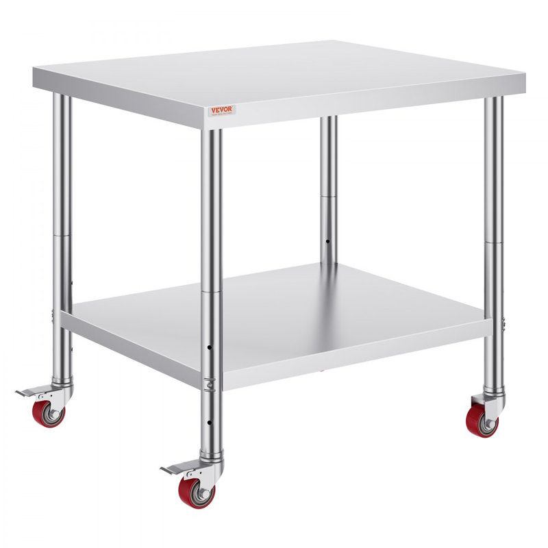 30x36x34 Inch Stainless Steel Work Table 3-Stage Adjustable Shelf with 4 Wheels