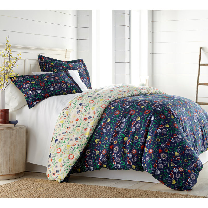 Blue Microfiber Reversible 3 Piece Duvet Cover Set, King Duvet Cover + 2 Shams