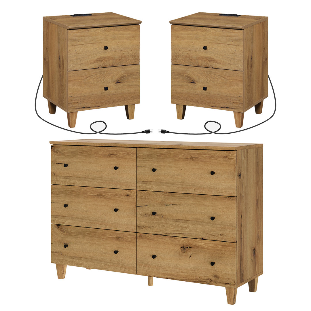 Lysiane Bedroom Dresser And Charging Nightstands Set, 3 Pieces George Oliver