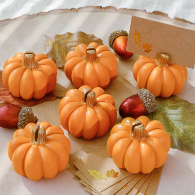 The Holiday Aisle® Fall Decor Mini Pumpkin Place Card Holder (Set of 6),Thanksgiving Table Decor