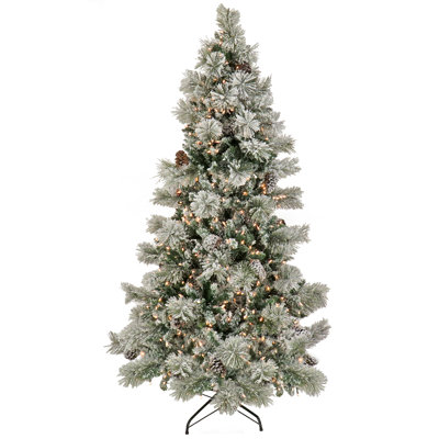 National Tree Company 7.5Ft Pre-Lit Artificial Snowy Yorkshire Hinged Tree , 750 Clear Lights-UL