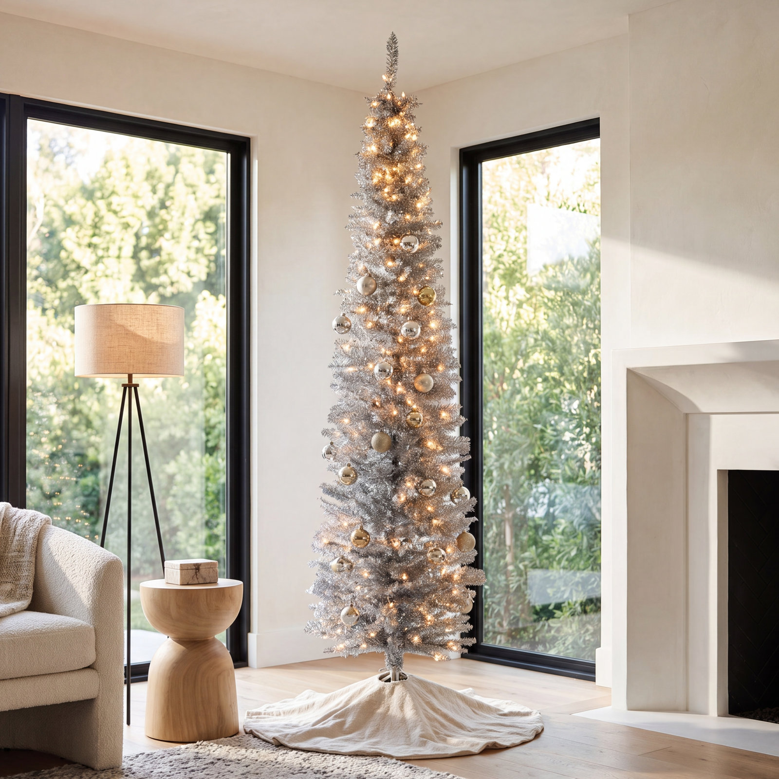 Silver Pre-Lit Pine Christmas Tree, 6'
