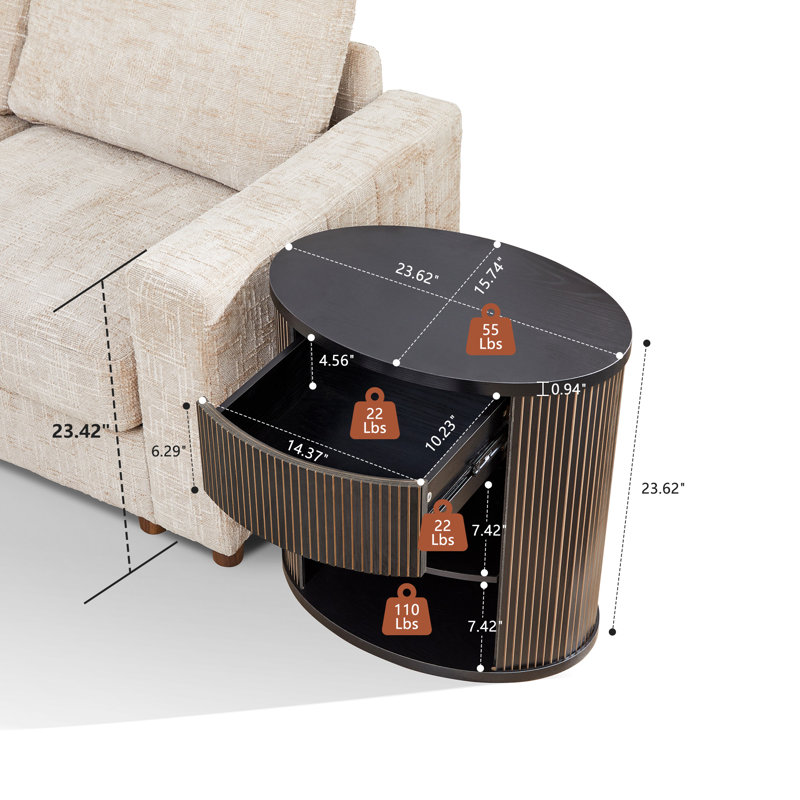 Table de bout avec rangement, Noir
