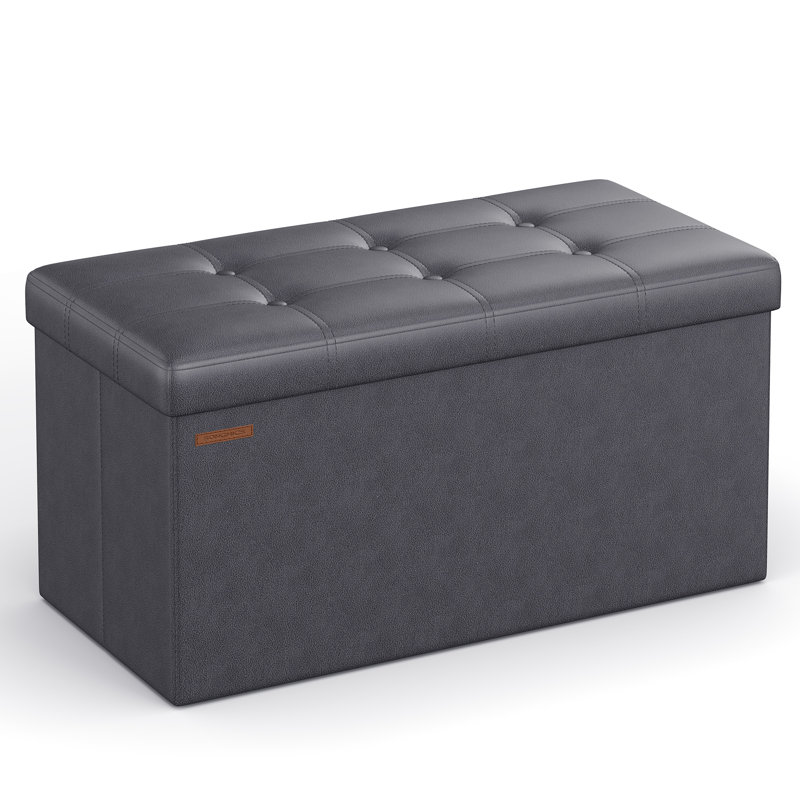 30 Inches Folding Storage Ottoman Bench, Dark Gray