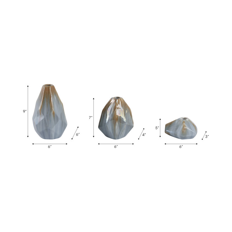Set Of 3 3/7/9" Herod Ceramic Vases
