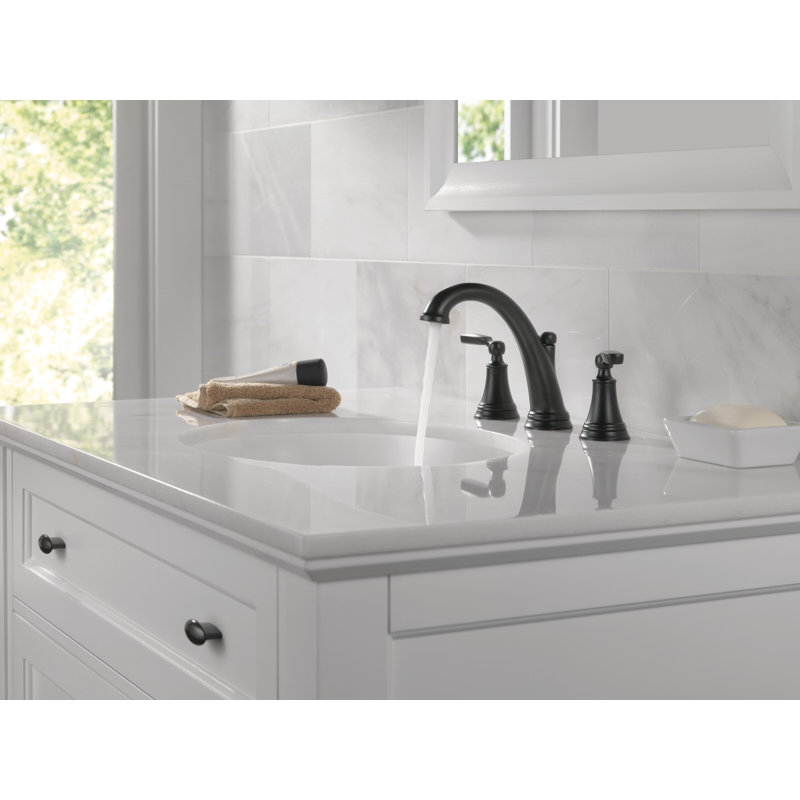 Woodhurst Widespread Bathroom Faucet 3 Hole, 2-handle Bathroom Sink Faucet with Drain Assembly, Matte Black