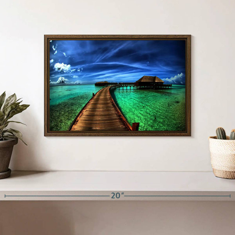 Maldives Bungalow Dock, 13 po x 9 po, Cadre flottant noyer