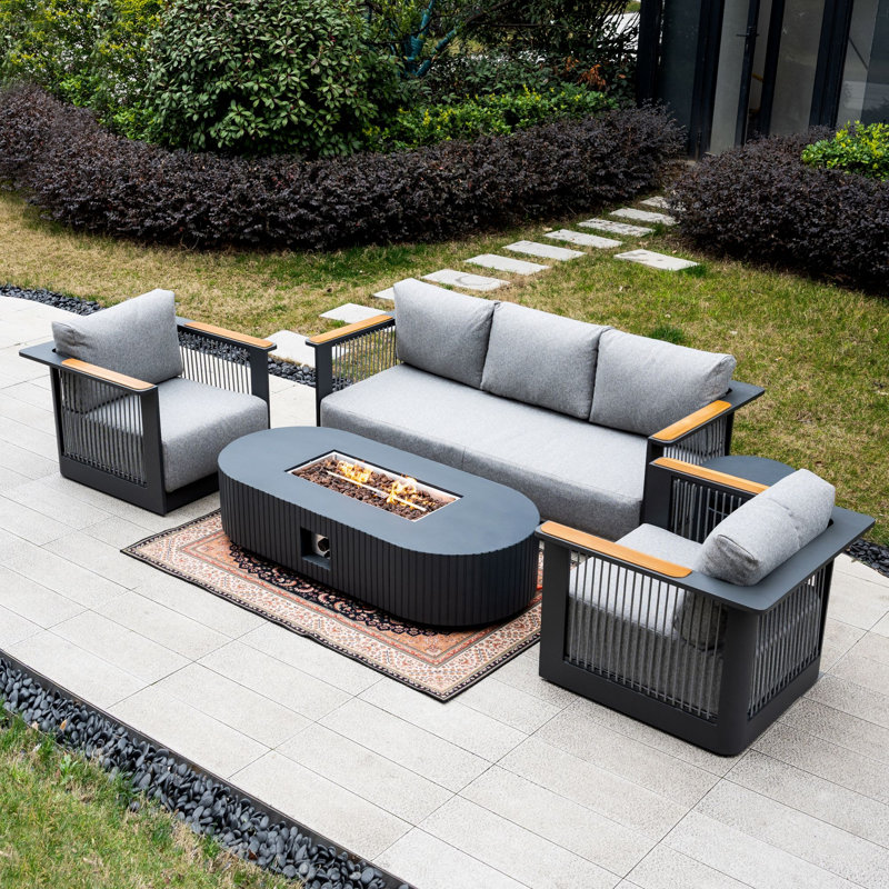 5-Seater Outdoor Lounge Set with Gas Fire Pit Table