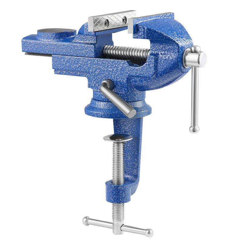 Bench Vise, 3 Inch, Portable Workbench Vice with 360° Swivel Base, Quick Release Rotating Bench Clamp, Raised Base, Cast Iron Construction, for Woodworking, Metalworking, Drilling, and Cutting