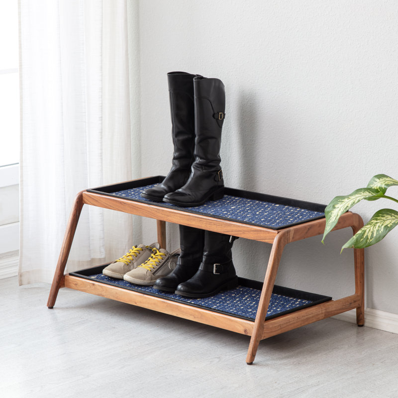 Support à bottes en bois massif de qualité supérieure avec tapis en fibre de coco naturelle - Rangement pour chaussures