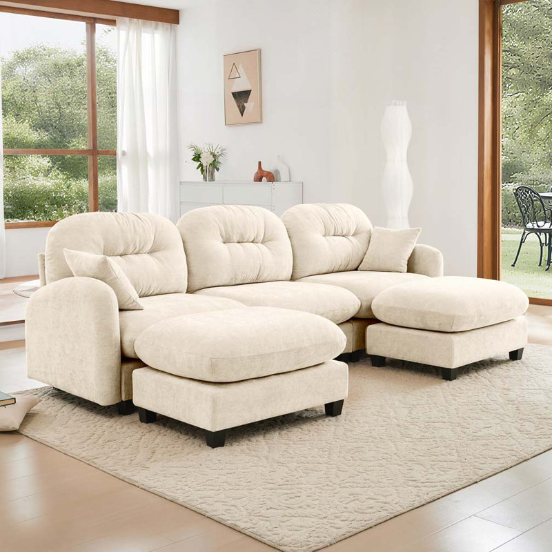 Canapé modulaire en chenille , 3, H 36,6 po x l 107 po x P 59,5 po, Beige