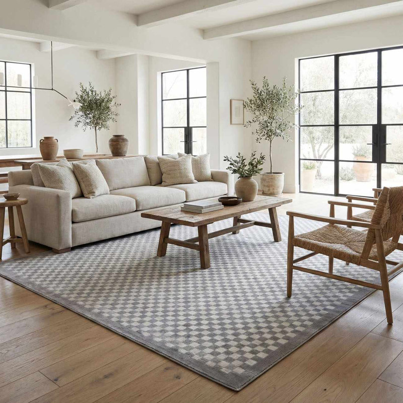 Chaki Duggans Machine Washable White / Gray / Off White Area Rug, Rectangle 4' x 6', White/Gray/Off White
