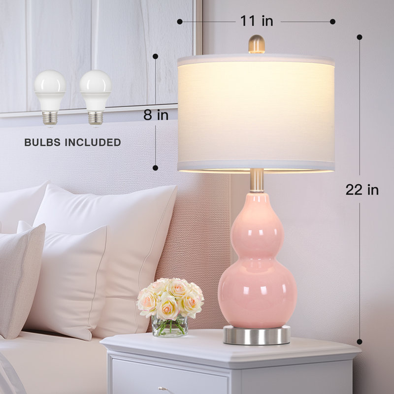 Ensemble de 2 lampes de table 22 po en céramique blanc laiteux, Rose, Blanc
